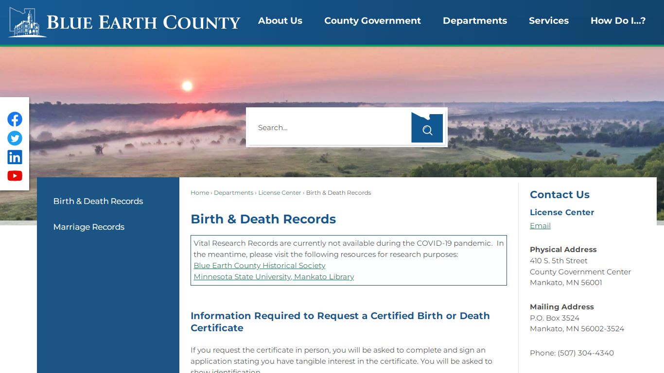Birth & Death Records | Blue Earth County, MN - Official Website