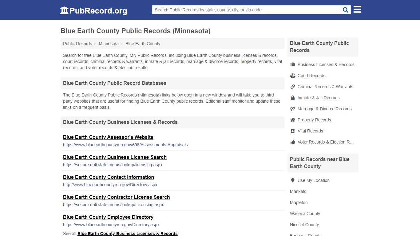 Free Blue Earth County Public Records (Minnesota Public Records)